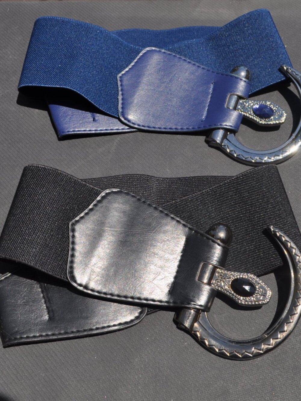 Women's Hip High Waist Wide Navy Blue Elastic Western Style Cute Belt retro Vint